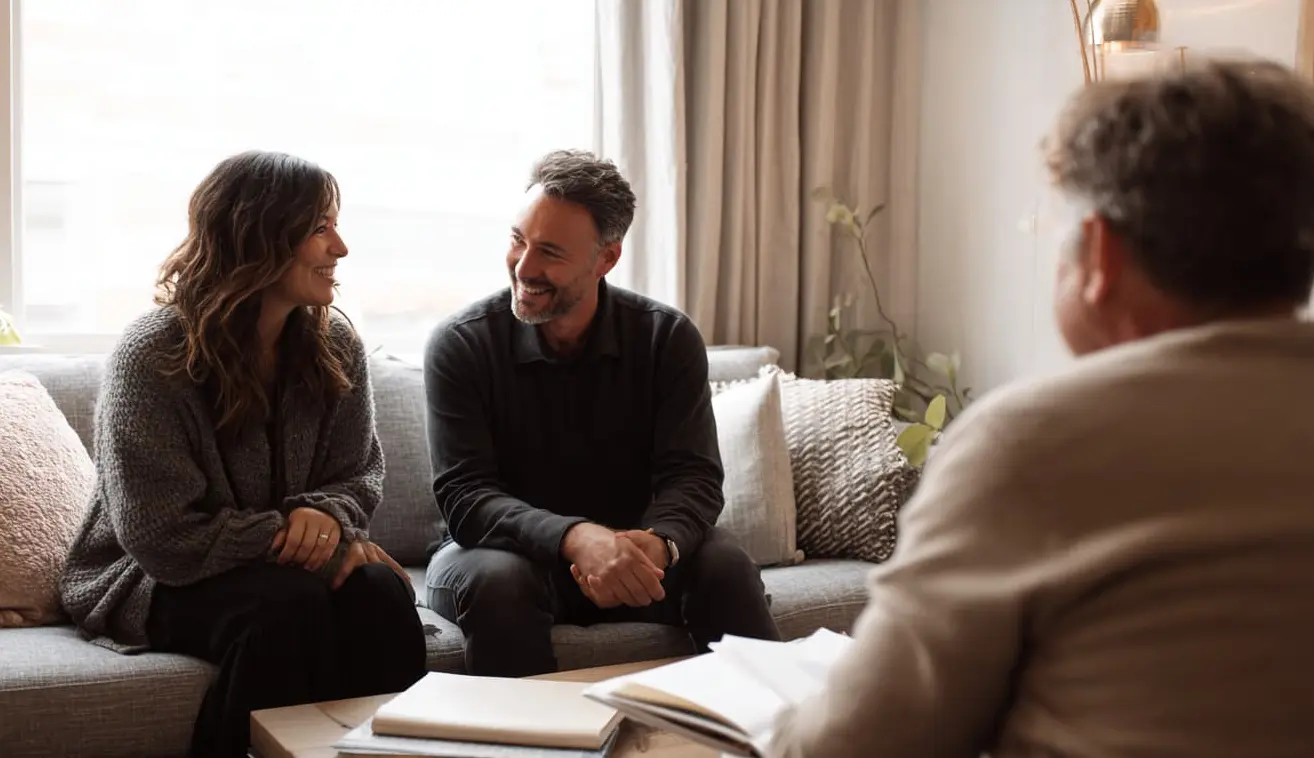 Couple in a one-to-one marriage mentoring session with their qualified mentor at MarriageWorks.TODAY